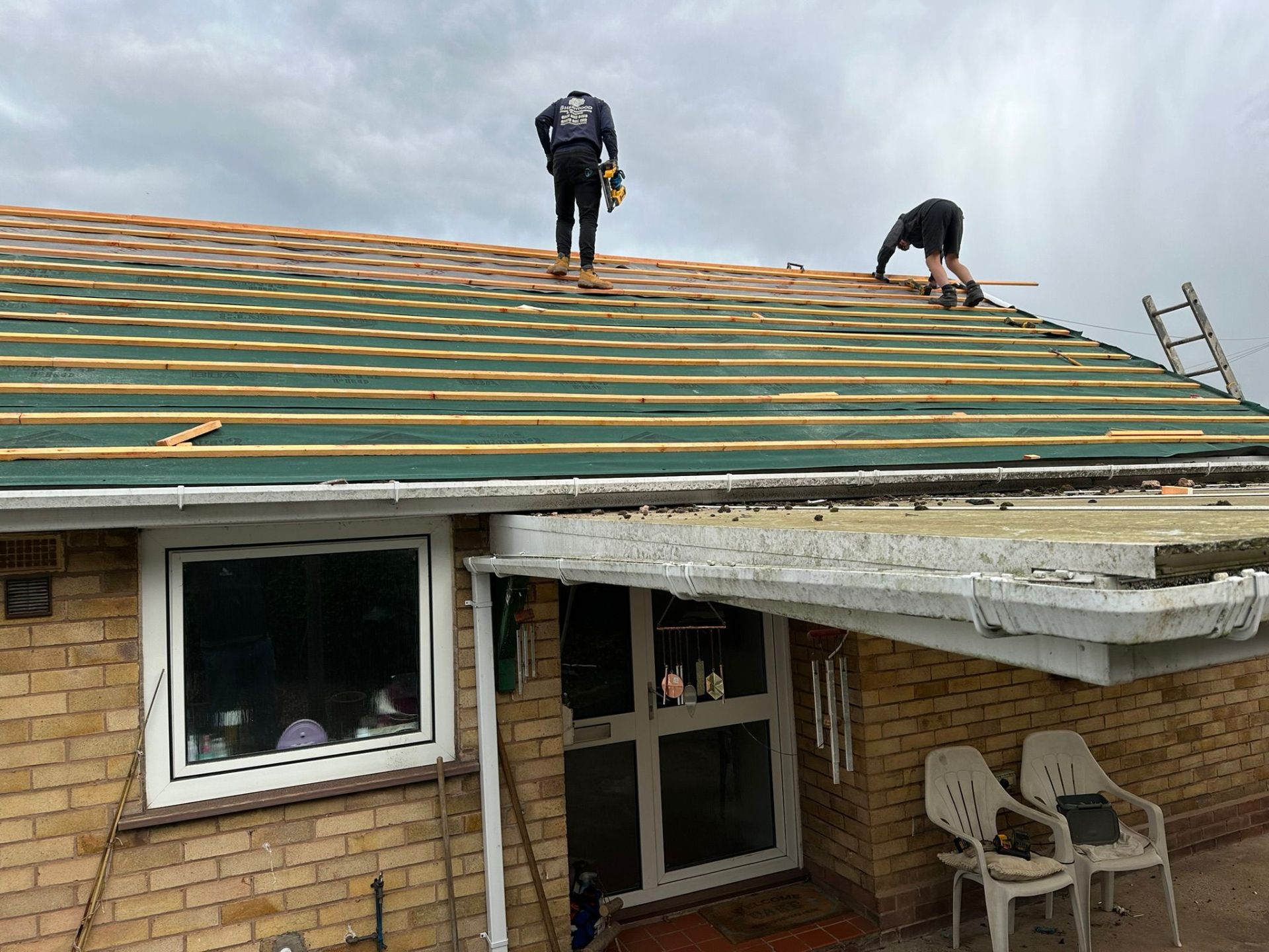 Re-roof in progress with fresh underlay and battens, Nottinghamshire